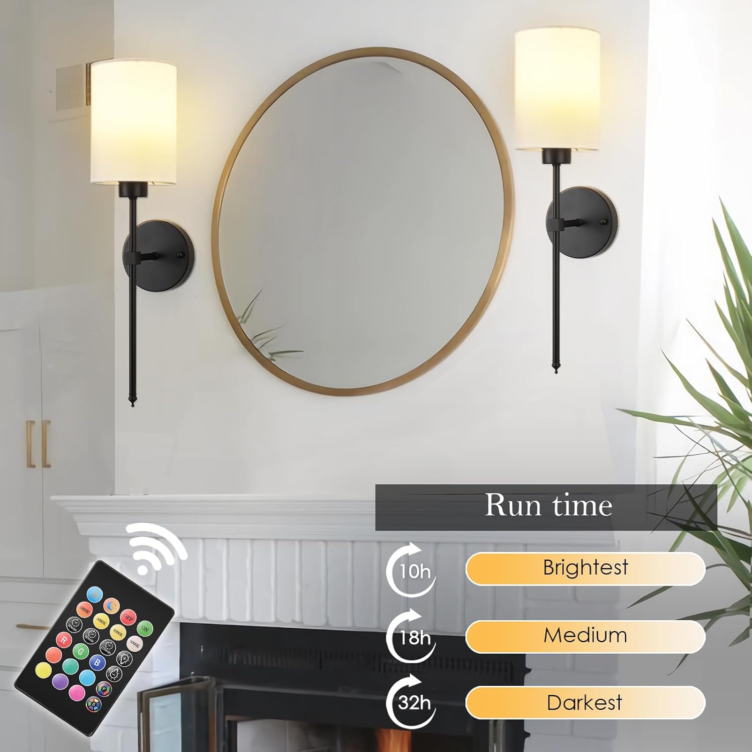 Battery-operated wireless wall sconce with remote control for renters