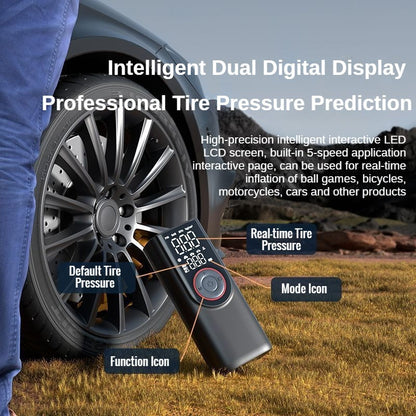 Portable tire inflator with digital display and LED light for emergency roadside use