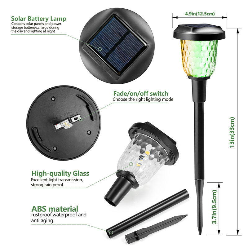 Decorative glass solar garden light with colorful RGB glow for outdoor ambiance