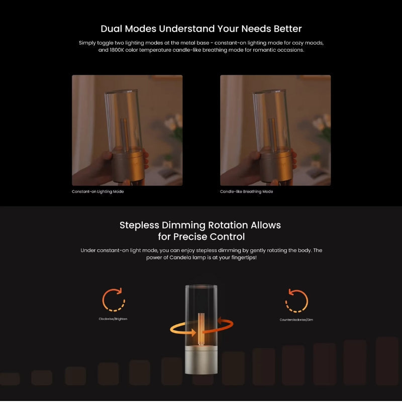 Flameless LED candle lamp with realistic flickering flame, safe for kids and pets