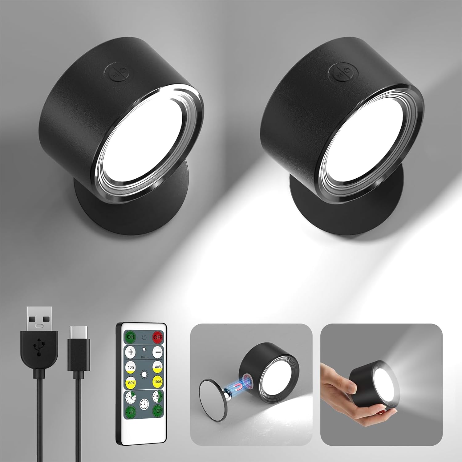 Cordless wall lamp with adhesive mount for renters, no drilling needed