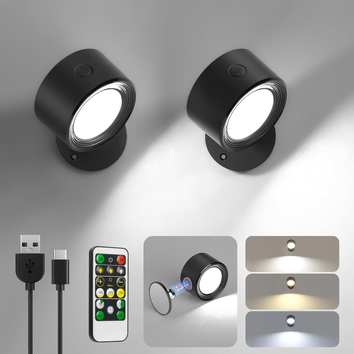 Cordless wall lamp with adhesive mount for renters, no drilling needed
