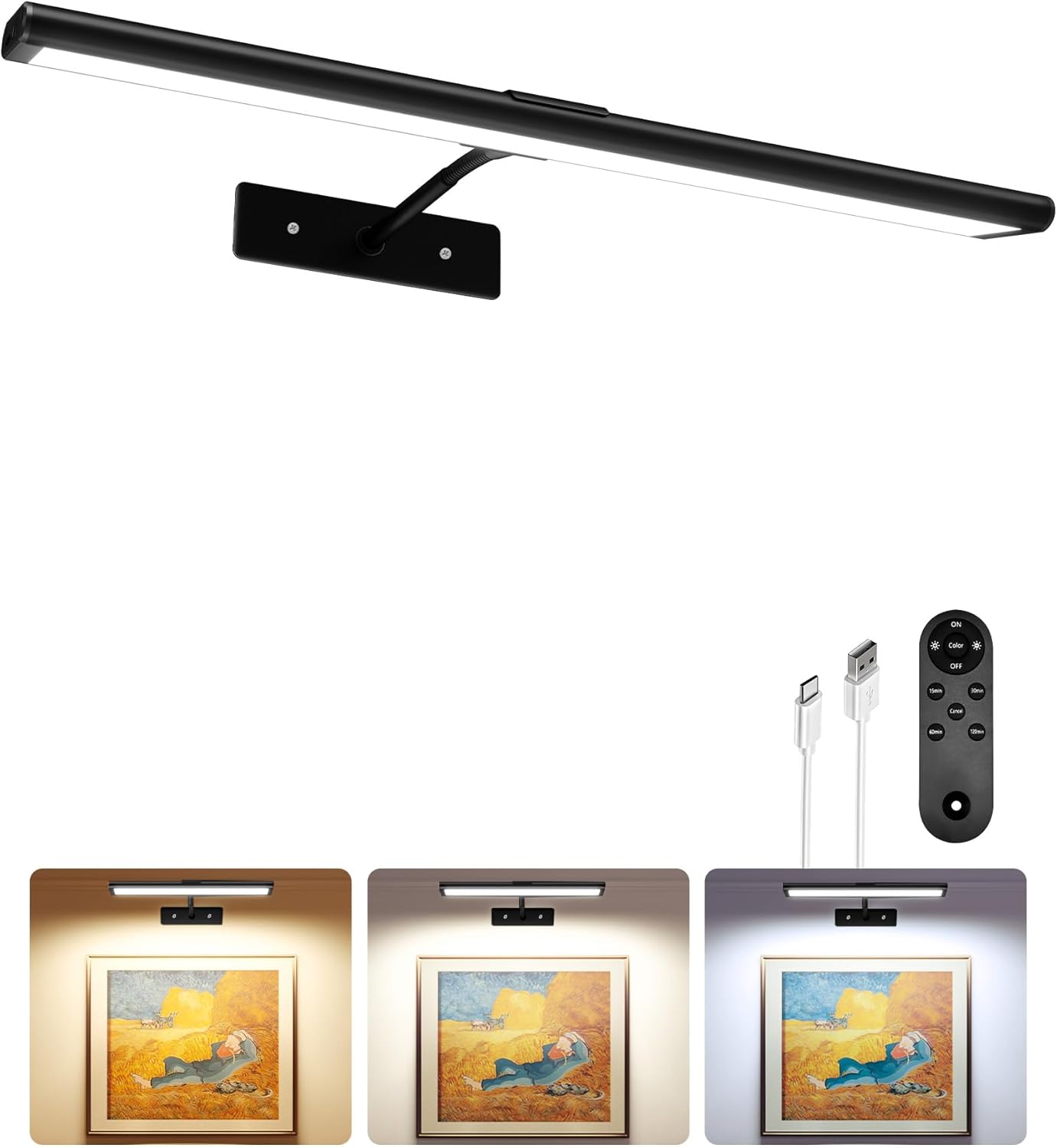 Wireless rechargeable picture light with magnetic mount for renters