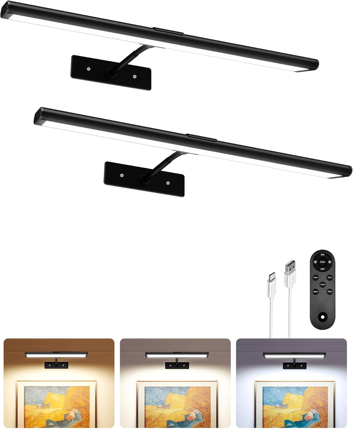 Wireless rechargeable picture light with magnetic mount for renters