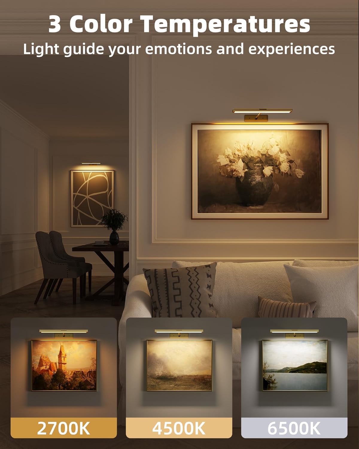 Wireless rechargeable picture light with magnetic mount for renters