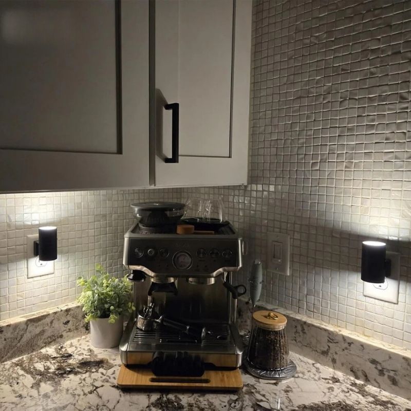 Plug-in wall sconce for renters with automatic sensor, compact design