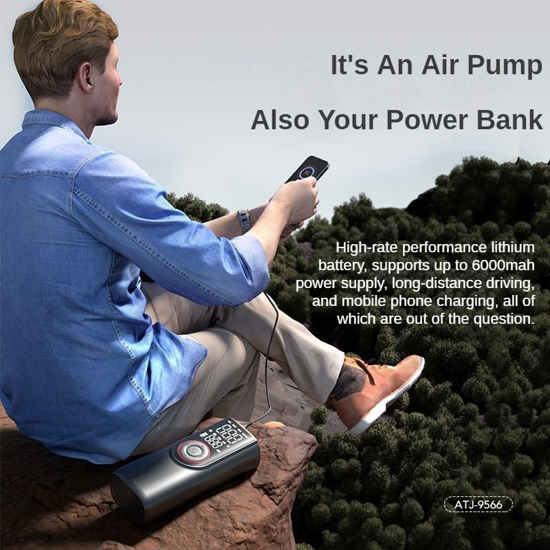 Portable tire inflator with digital display and LED light for emergency roadside use