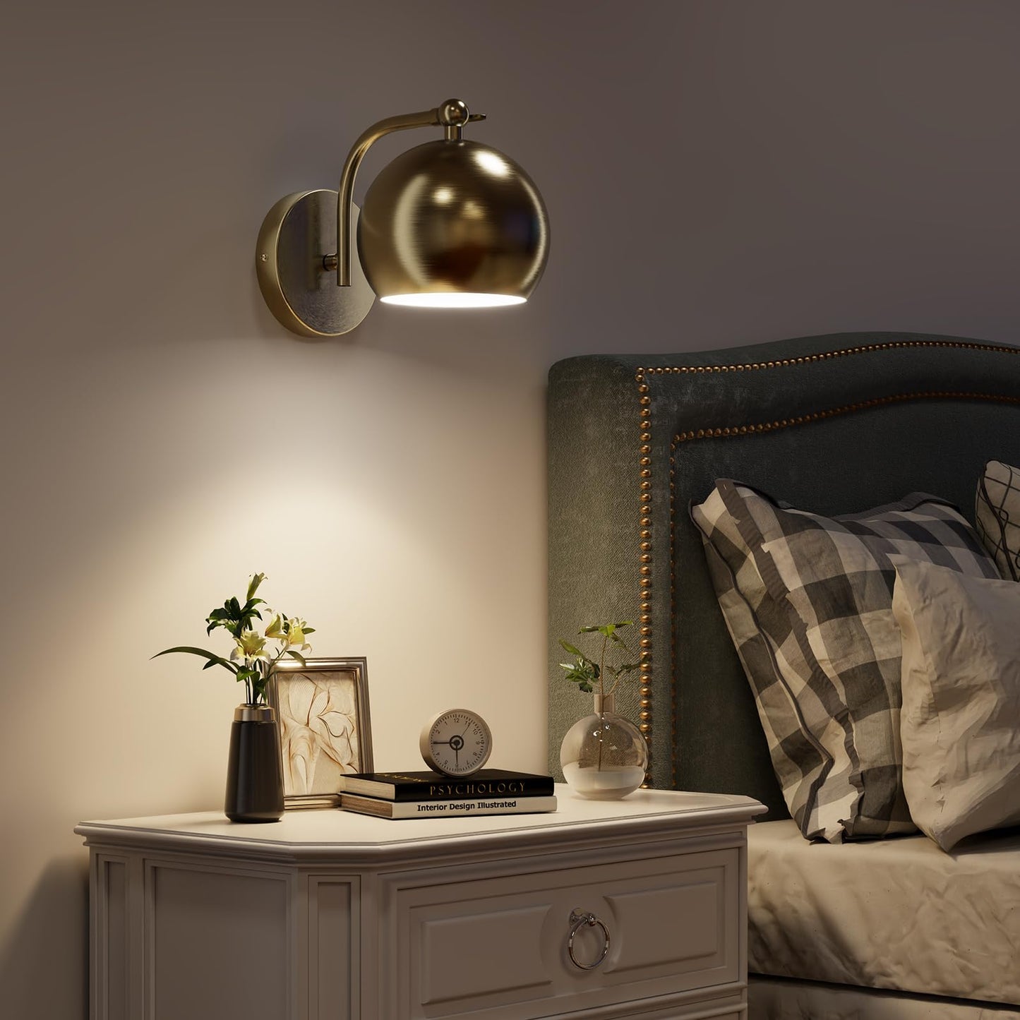 Gold farmhouse wireless wall sconces for renters, no wiring needed