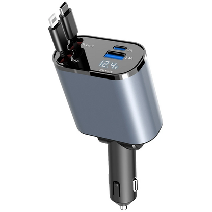 120W fast car charger with retractable cables for commuters