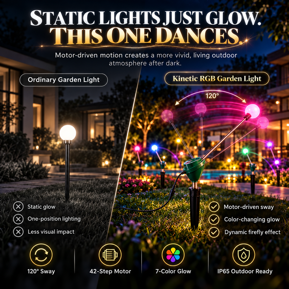 Swaying Firefly Garden Light – 7-Color Kinetic Outdoor Light for Lawn, Garden & Pathway Decor