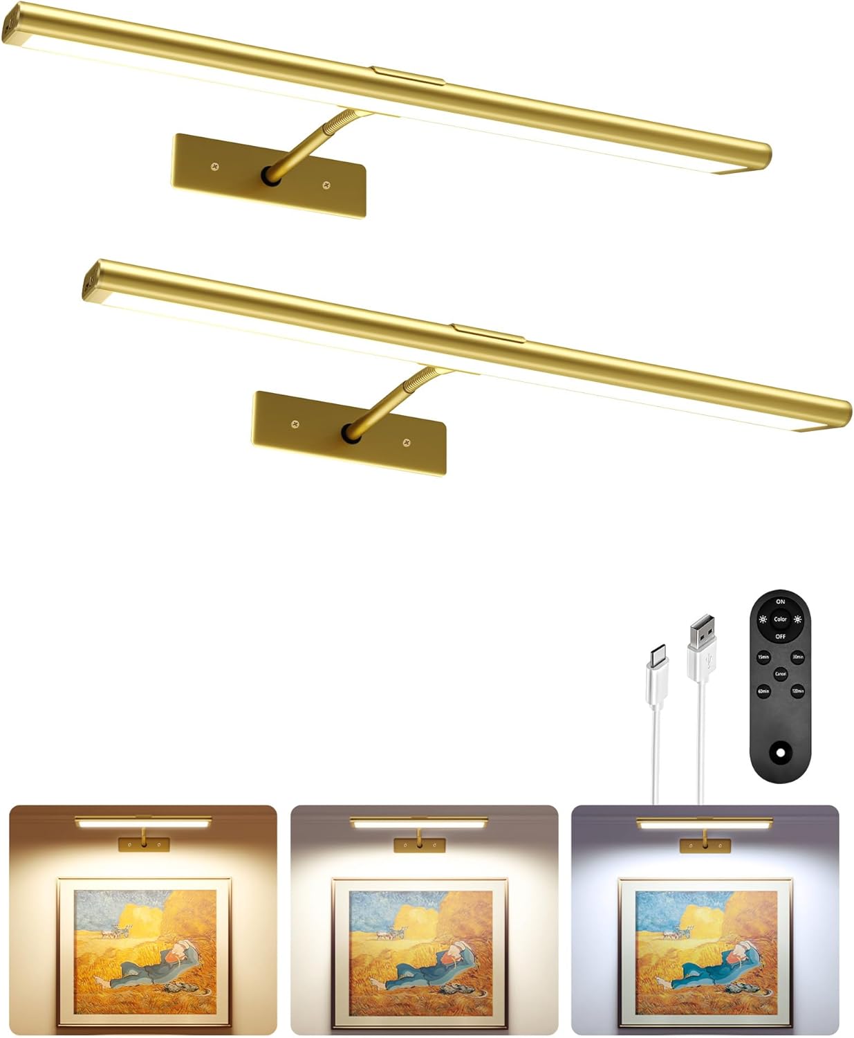 Wireless rechargeable picture light with magnetic mount for renters