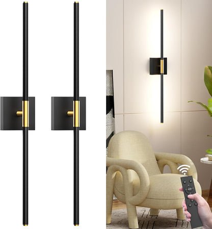 Set of two vintage-style rechargeable wall sconces with metal accents for renters