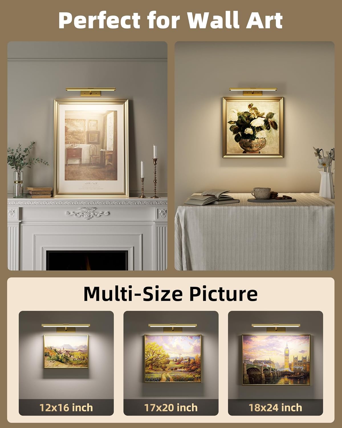 Wireless rechargeable picture light with magnetic mount for renters