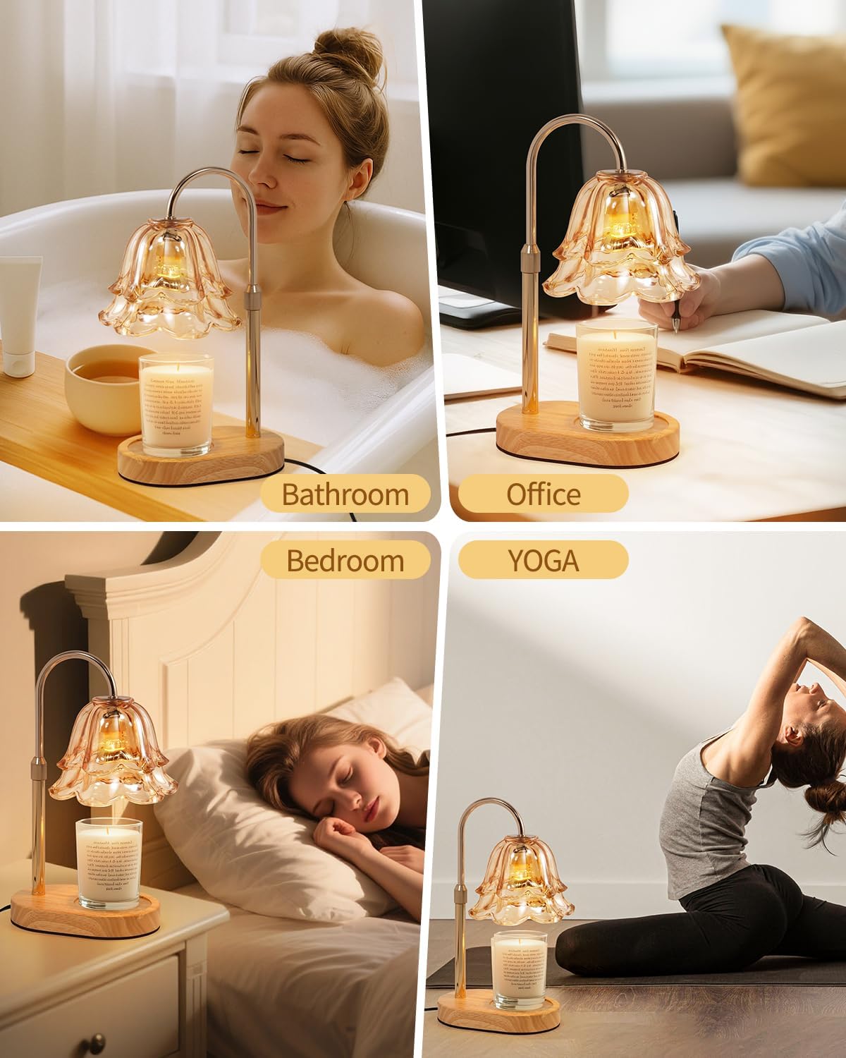 Flame-free candle warmer with adjustable lamp pole for safe scent in homes with kids and pets