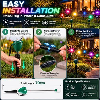 Swaying Firefly Garden Light – 7-Color Kinetic Outdoor Light for Lawn, Garden & Pathway Decor