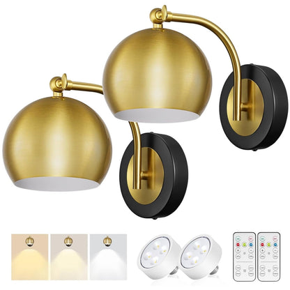 Gold farmhouse wireless wall sconces for renters, no wiring needed