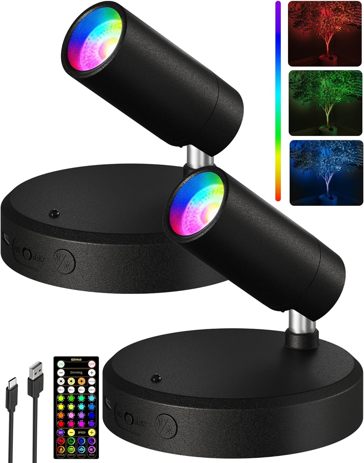 Wireless rechargeable picture light illuminating artwork on a wall, no cords visible