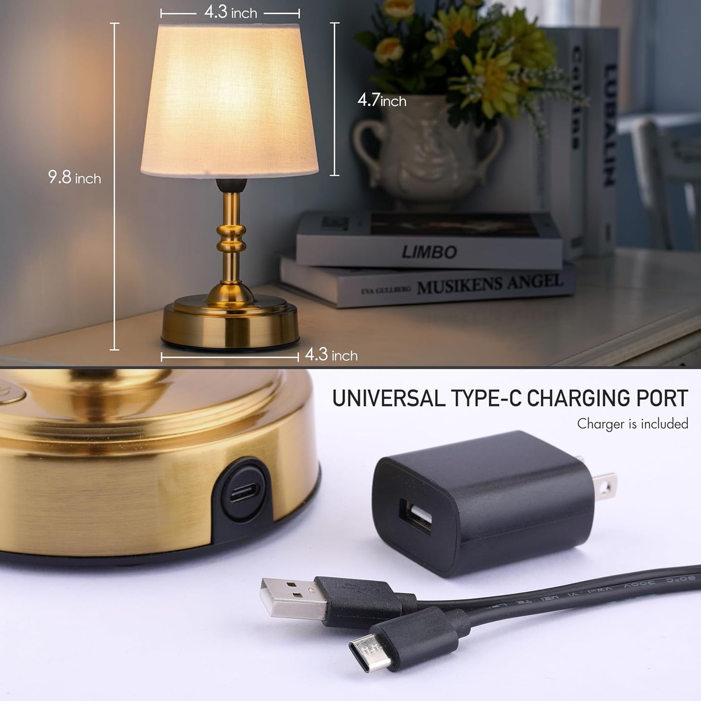 Cordless table lamp with rechargeable battery, portable for apartment dwellers
