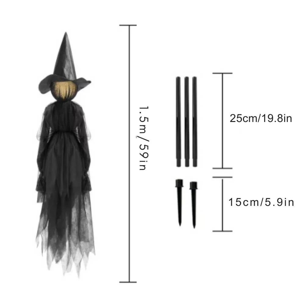 Life-size sound-activated screaming Halloween witches with glowing LED faces for yard display