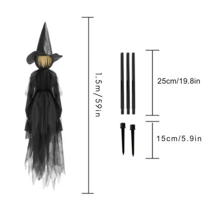 Life-size sound-activated screaming Halloween witches with glowing LED faces for yard display