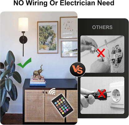 Battery-operated wireless wall sconce with remote control for renters