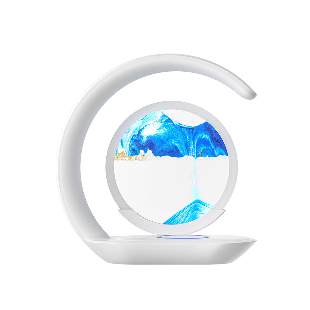 Wireless charging nightstand lamp with blue quicksand art for bedroom