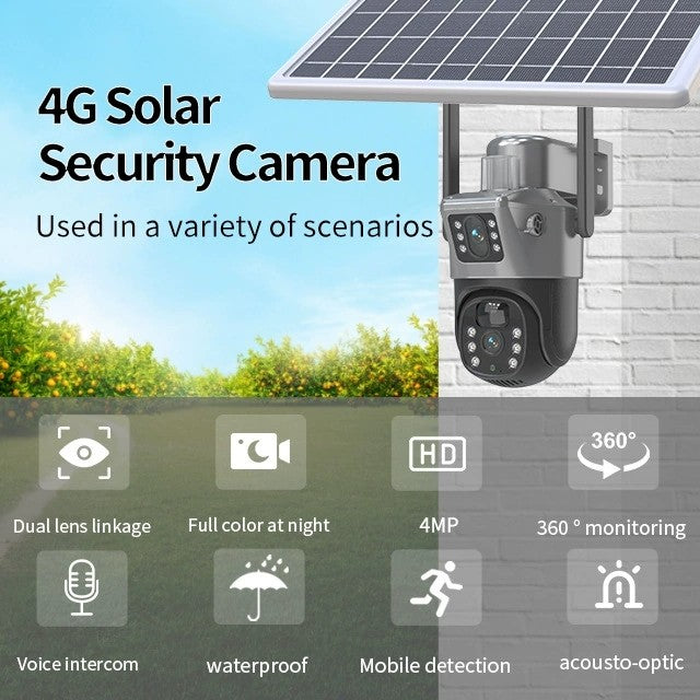 4G solar security camera with dual lens and PTZ for remote properties