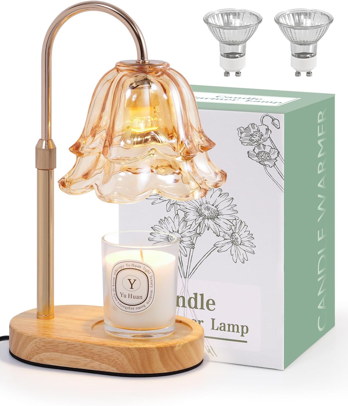 Flame-free candle warmer with adjustable lamp pole for safe scent in homes with kids and pets
