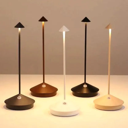 Cordless LED table lamp on a patio table for outdoor ambiance