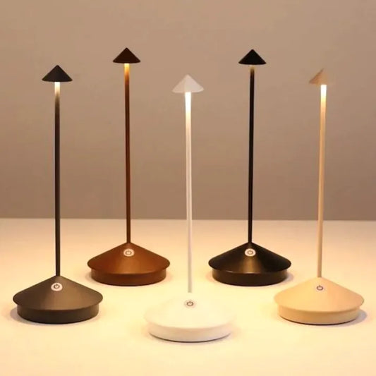 Cordless LED table lamp on a patio table for outdoor ambiance