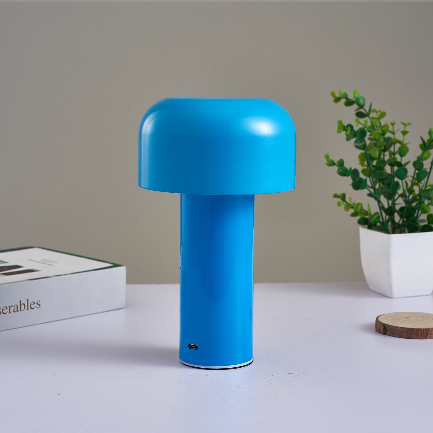 Cordless touch table lamp with mushroom design for bedroom use