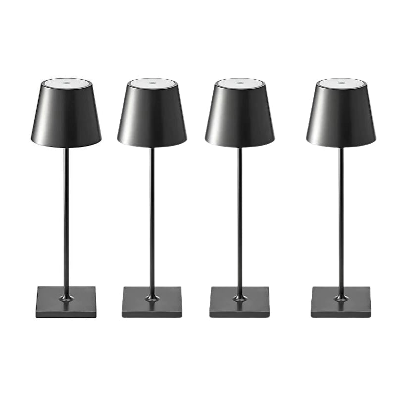 Cordless waterproof table lamp on an outdoor dining table for patio use