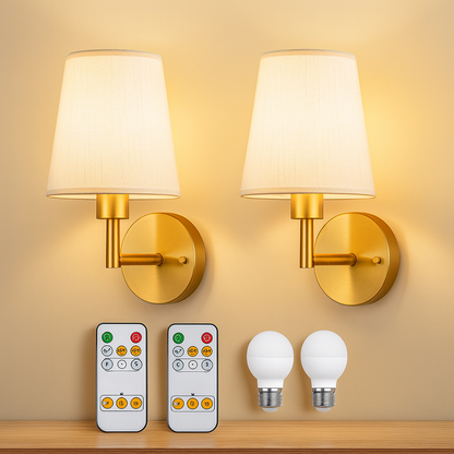 Wireless fabric wall sconce with remote control for renters