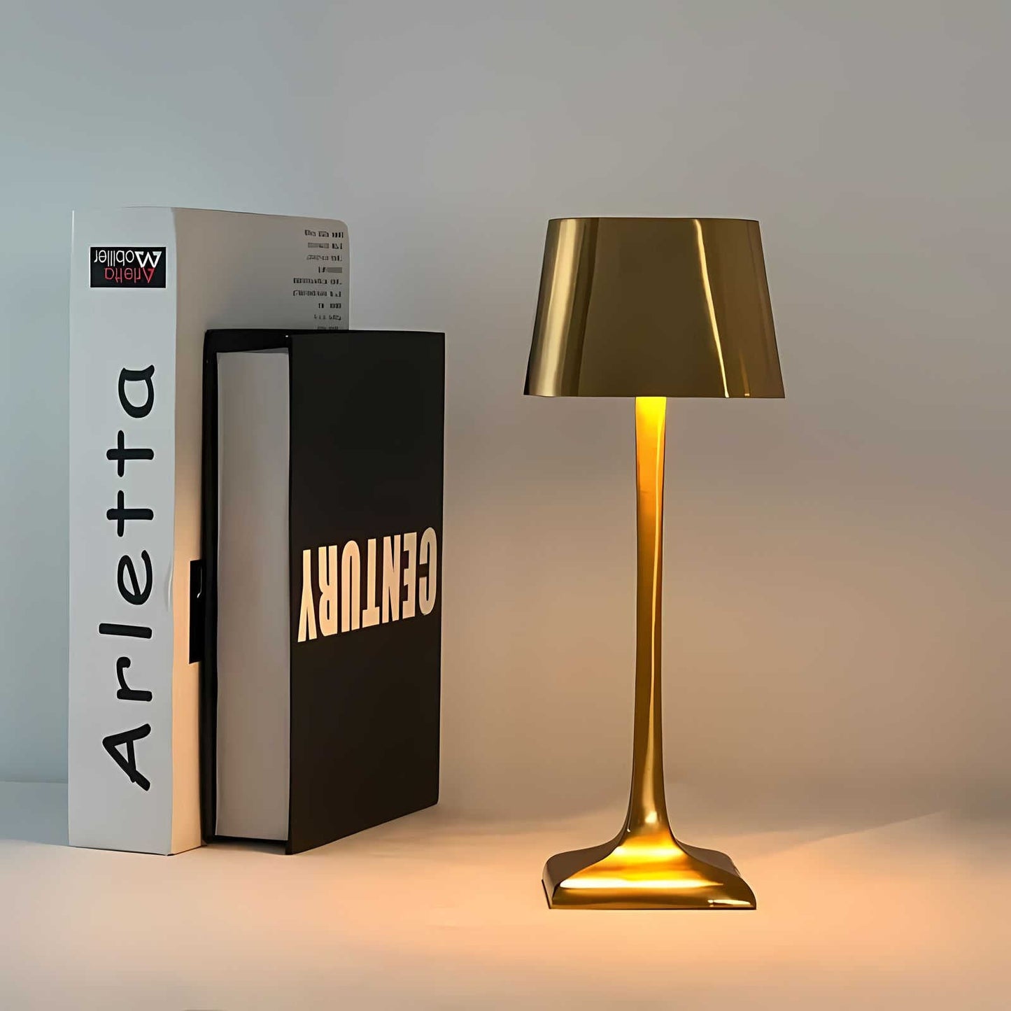 Cordless table lamp with touch controls on a bedside table, portable for any room