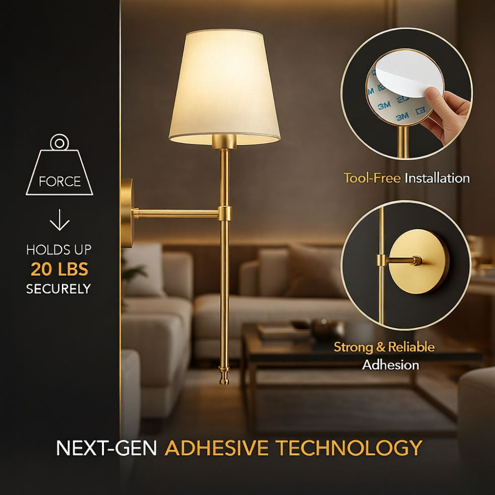 Wireless wall sconces for renters, no drill, rechargeable LED with remote