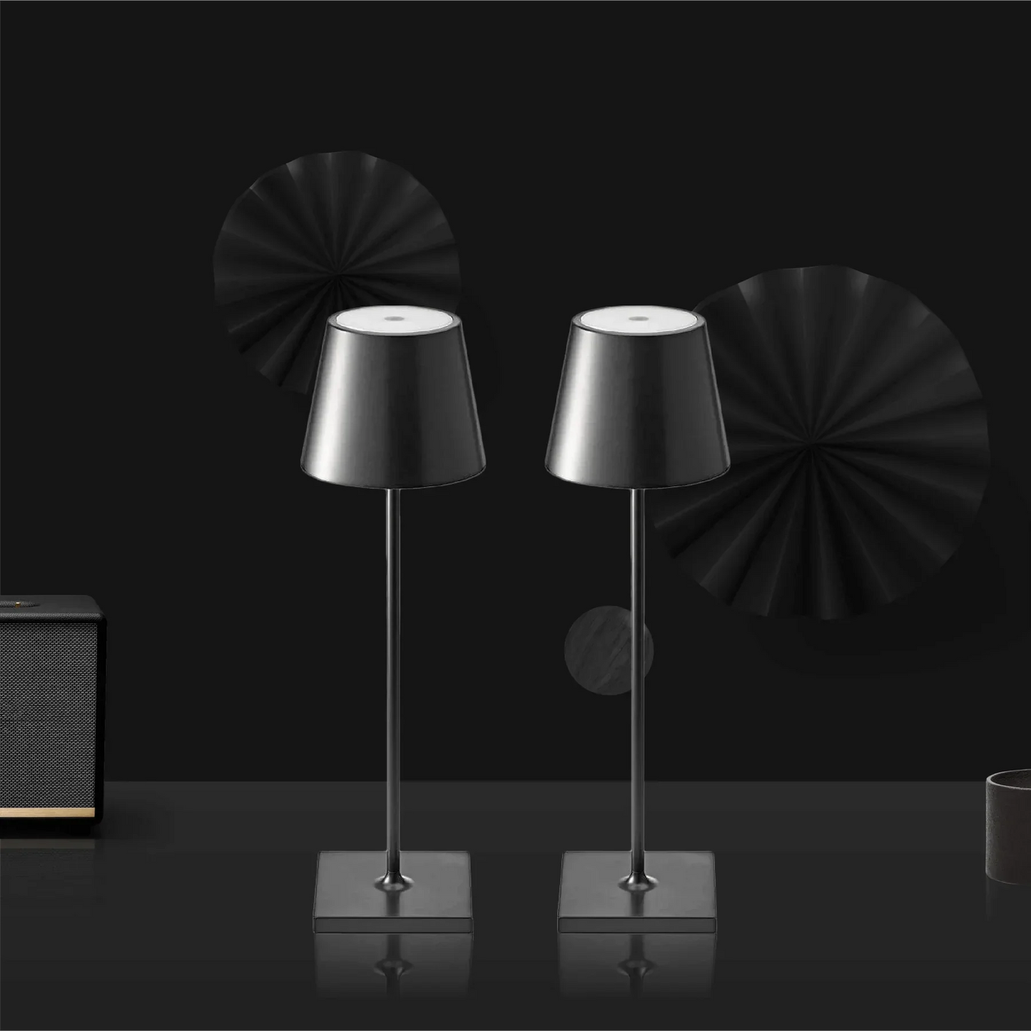 Cordless waterproof table lamp on an outdoor dining table for patio use