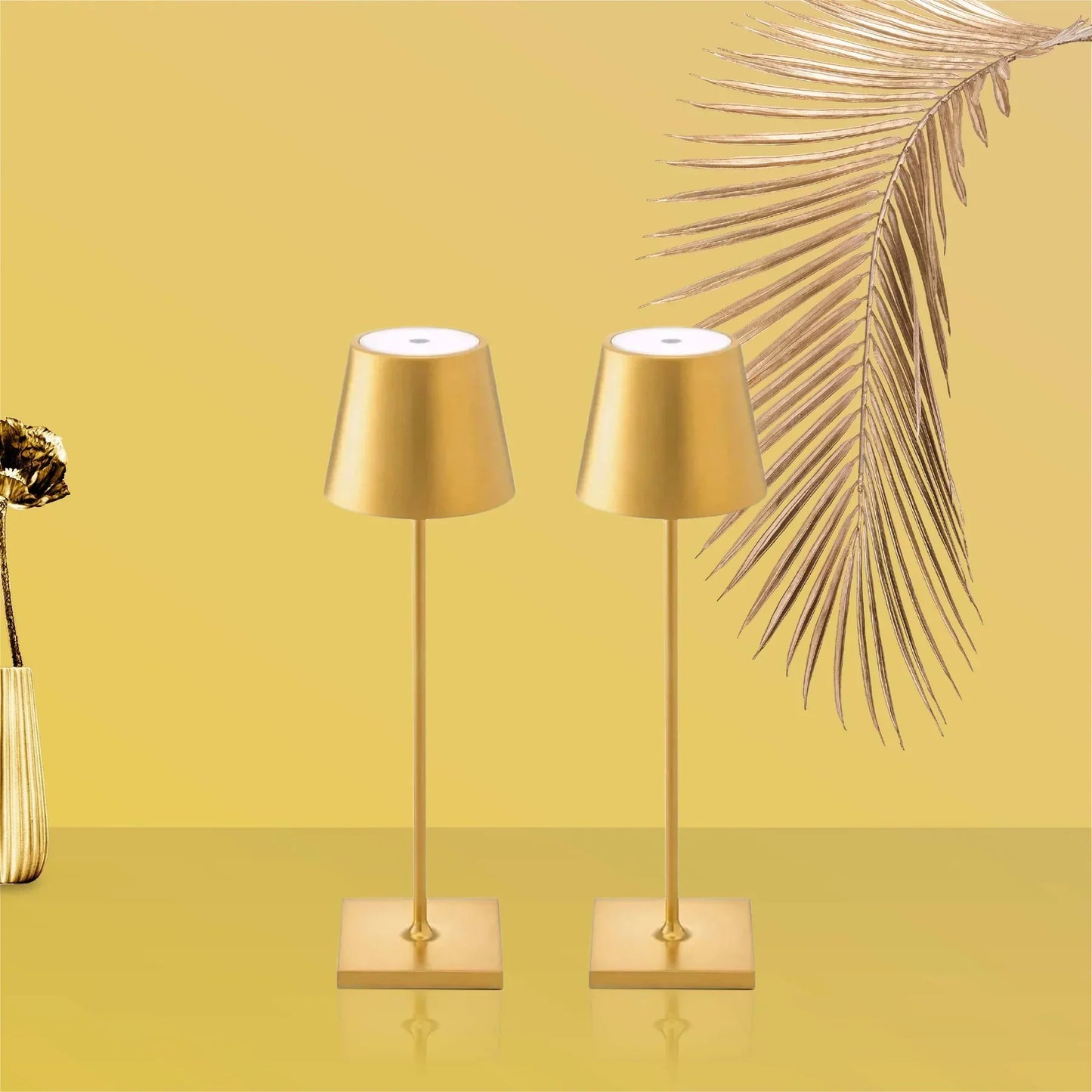 Cordless waterproof table lamp on an outdoor dining table for patio use