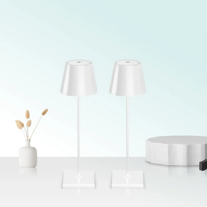 Cordless waterproof table lamp on an outdoor dining table for patio use