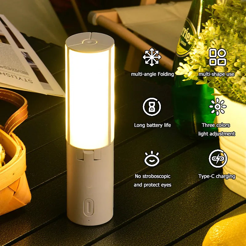 Folding camping lantern with three color modes, compact and portable for campers and hikers