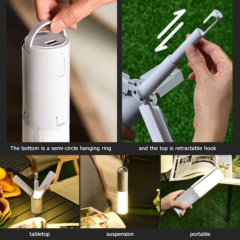 Folding camping lantern with three color modes, compact and portable for campers and hikers