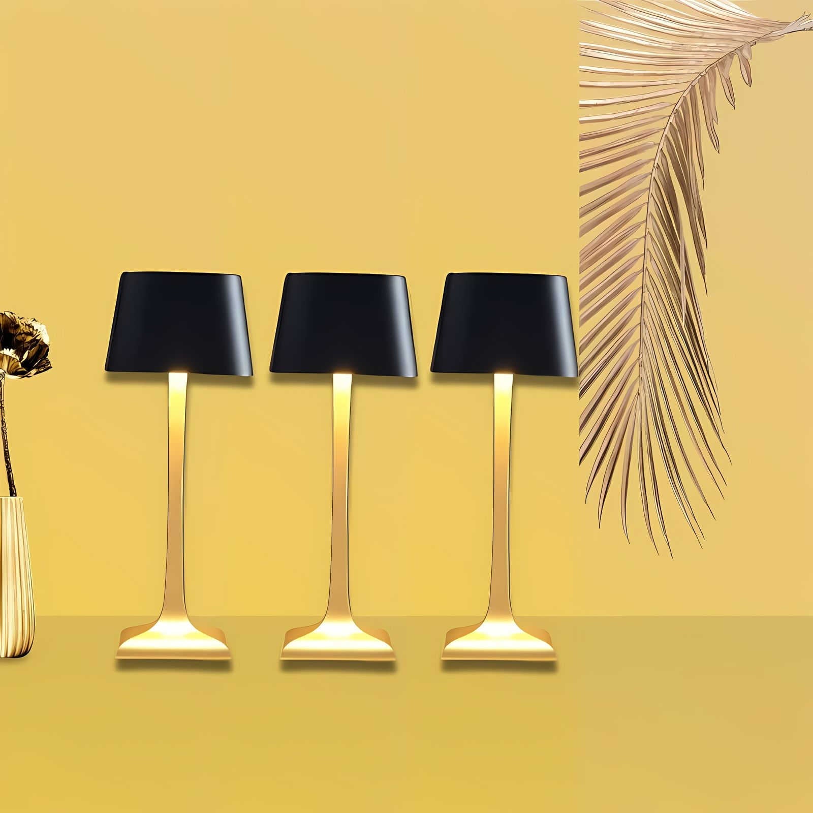 Cordless table lamp with touch controls on a bedside table, portable for any room