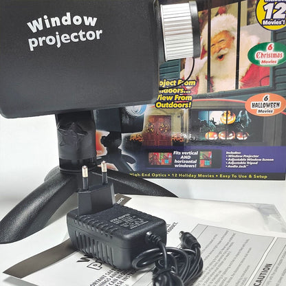Halloween horror shadow projector casting eerie ghostly shadows on a wall for a haunted house party