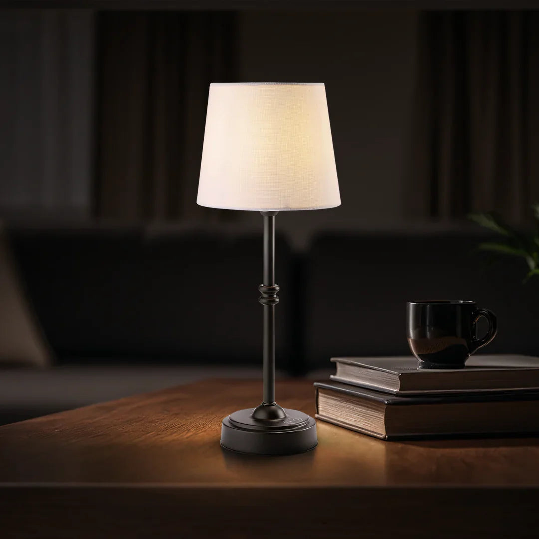 Cordless rechargeable table lamp with retro design for apartment use