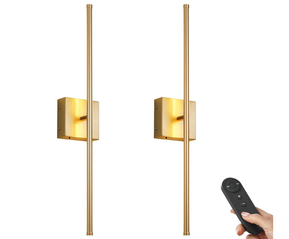 Set of two vintage-style rechargeable wall sconces with metal accents for renters