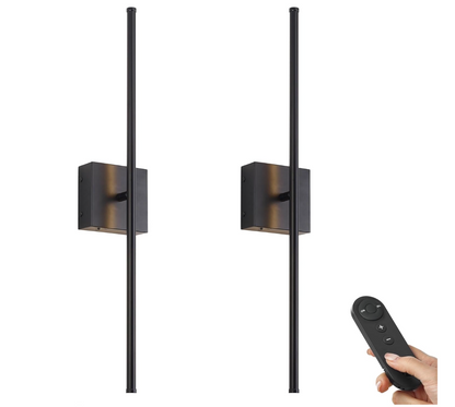 Set of two vintage-style rechargeable wall sconces with metal accents for renters