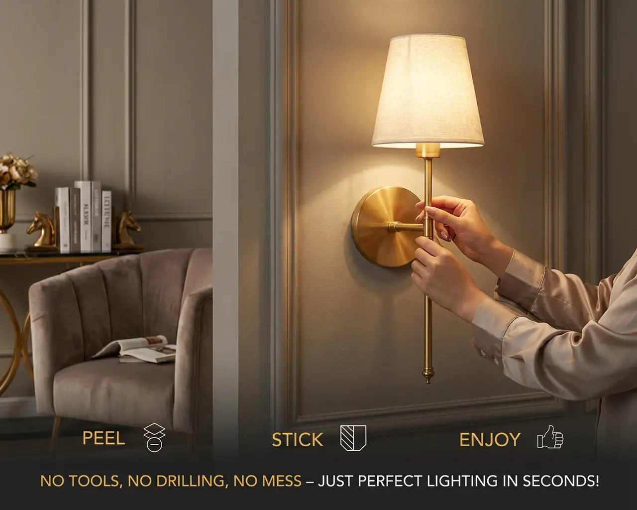 Wireless wall sconces for renters, no drill, rechargeable LED with remote