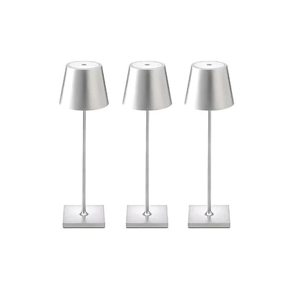Cordless waterproof table lamp on an outdoor dining table for patio use