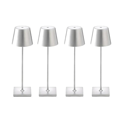Cordless waterproof table lamp on an outdoor dining table for patio use