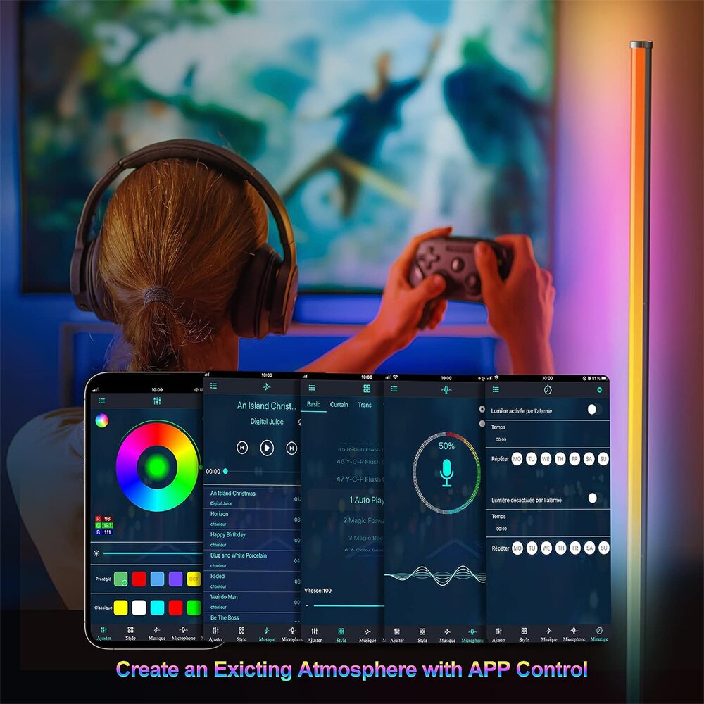 Music sync LED lamp with dynamic color changing lights for gamers