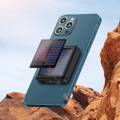 Compact solar power bank with LED flashlight and multiple cables for emergency preparedness